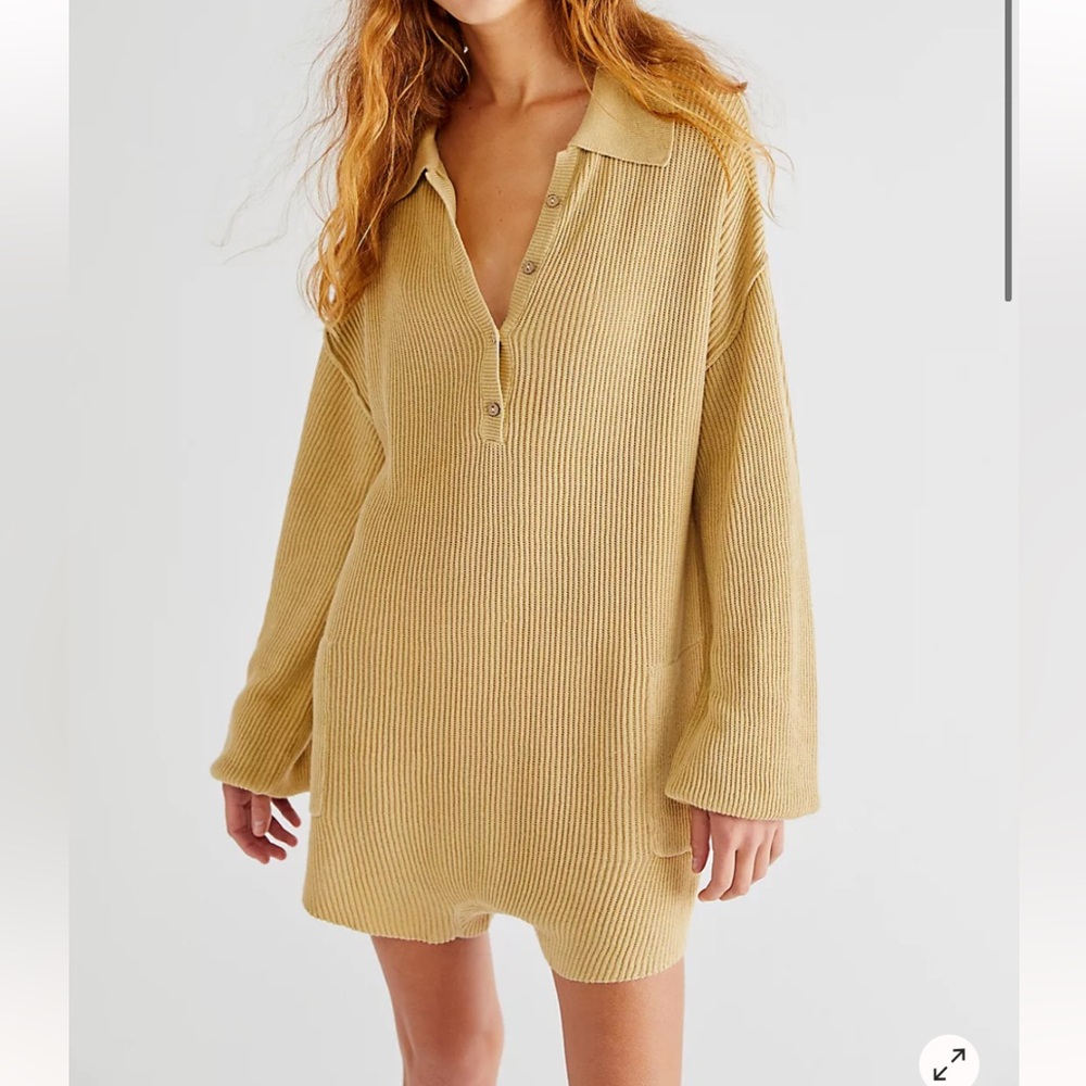 Free People Ribbed Knit Romper in Mustard